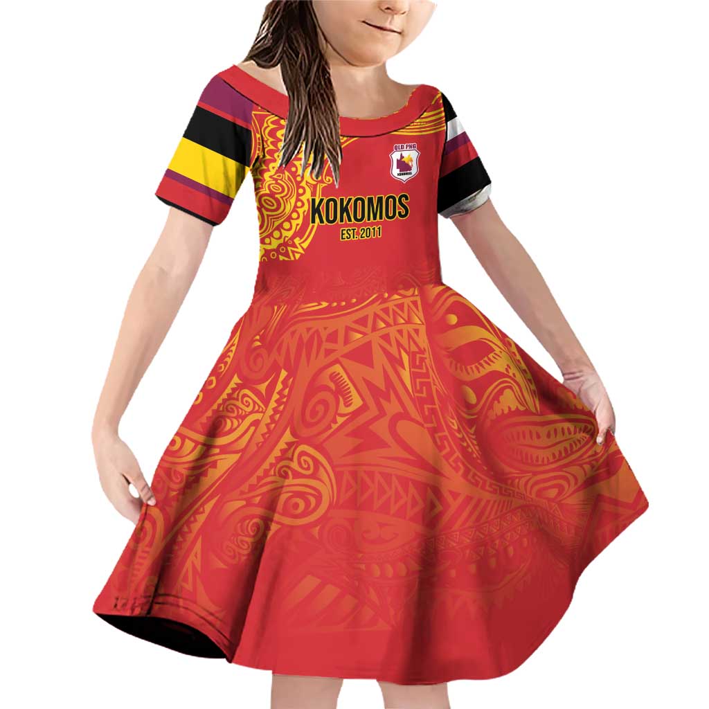 Queensland Papua New Guinea Custom Family Matching Off Shoulder Short Dress and Hawaiian Shirt All Red Pacific PNG Tribal Style LT9 Daughter's Dress Red - Polynesian Pride