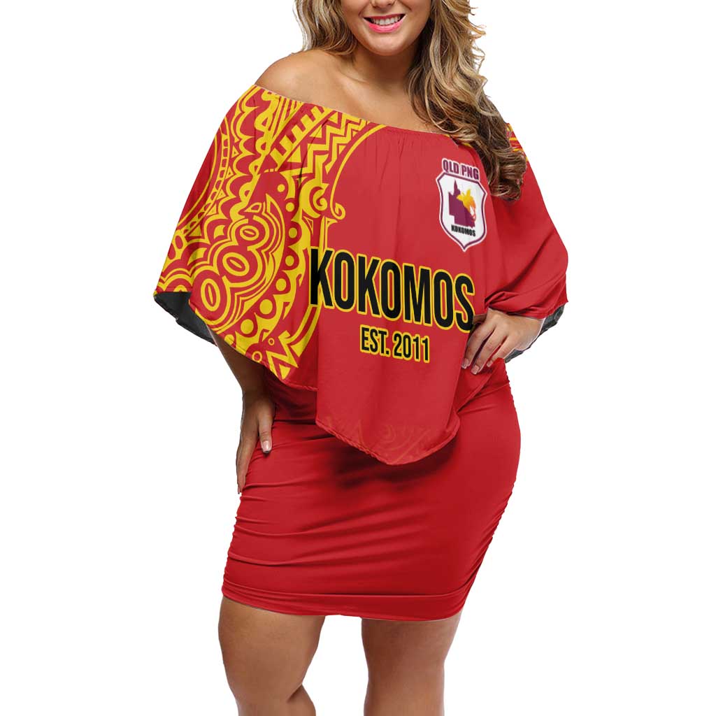 Queensland Papua New Guinea Custom Family Matching Off Shoulder Short Dress and Hawaiian Shirt All Red Pacific PNG Tribal Style LT9 Mom's Dress Red - Polynesian Pride