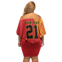 Queensland Papua New Guinea Custom Family Matching Off Shoulder Short Dress and Hawaiian Shirt All Red Pacific PNG Tribal Style LT9 - Polynesian Pride
