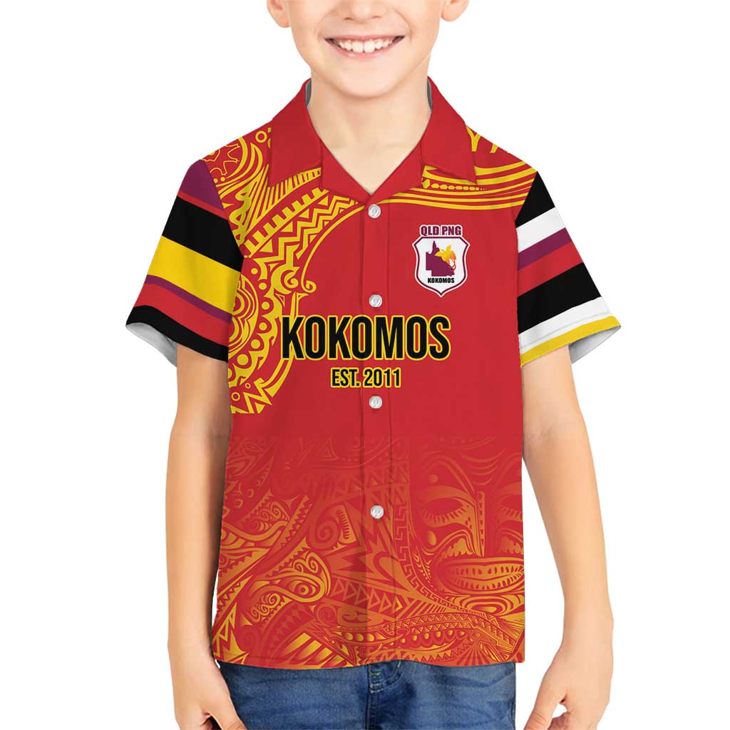 Queensland Papua New Guinea Custom Family Matching Off Shoulder Short Dress and Hawaiian Shirt All Red Pacific PNG Tribal Style LT9 Son's Shirt Red - Polynesian Pride