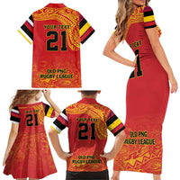 Queensland Papua New Guinea Custom Family Matching Short Sleeve Bodycon Dress and Hawaiian Shirt All Red Pacific PNG Tribal Style LT9 - Polynesian Pride
