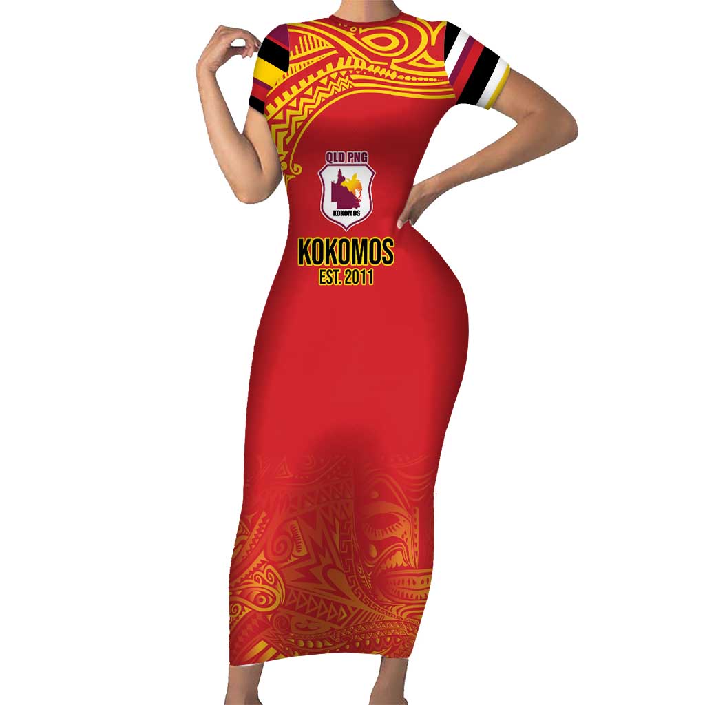 Queensland Papua New Guinea Custom Family Matching Short Sleeve Bodycon Dress and Hawaiian Shirt All Red Pacific PNG Tribal Style LT9 Mom's Dress Red - Polynesian Pride