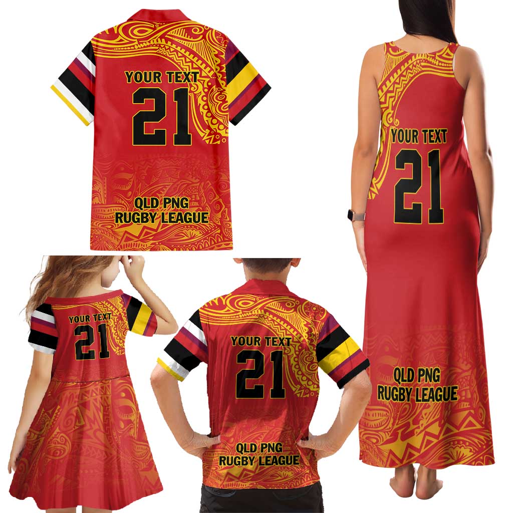 Queensland Papua New Guinea Custom Family Matching Tank Maxi Dress and Hawaiian Shirt All Red Pacific PNG Tribal Style LT9 - Polynesian Pride
