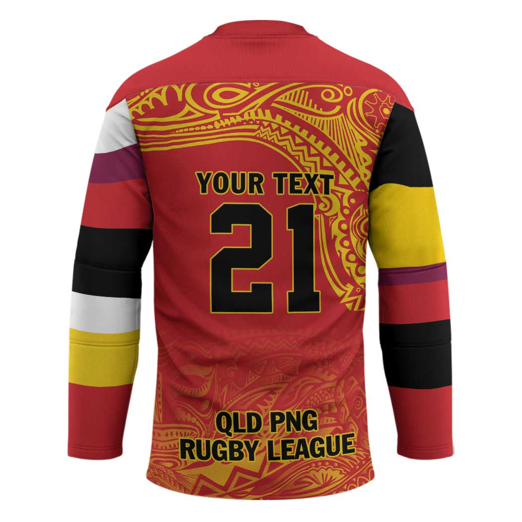 Queensland Papua New Guinea Custom Hockey Jersey All Red Pacific PNG Tribal Style - Polynesian Pride