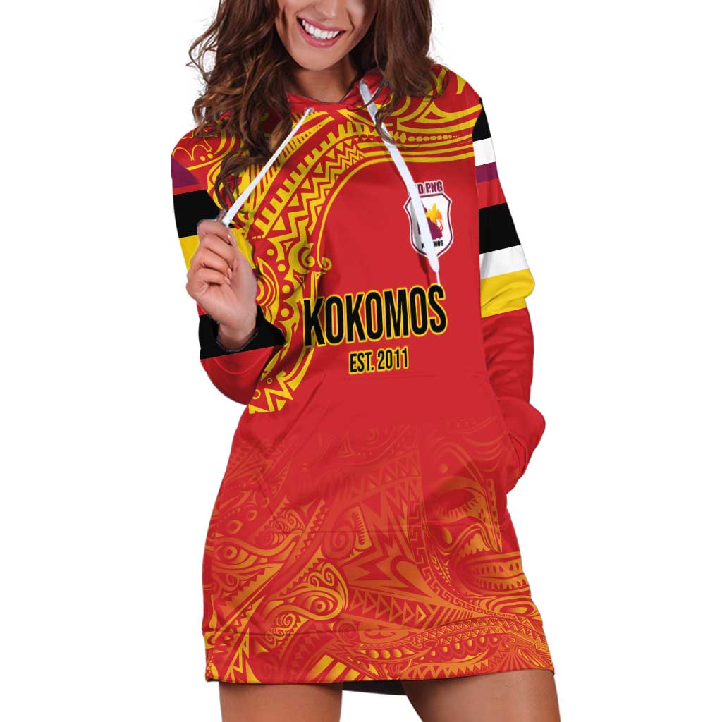 Queensland Papua New Guinea Custom Hoodie Dress All Red Pacific PNG Tribal Style