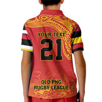 Queensland Papua New Guinea Custom Kid Polo Shirt All Red Pacific PNG Tribal Style