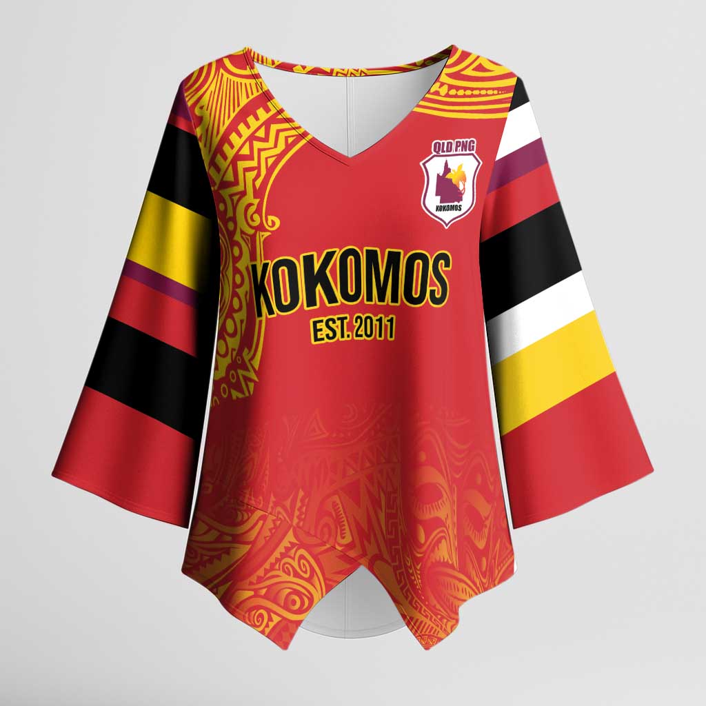 Queensland Papua New Guinea Custom Kimono Sleeve Blouse All Red Pacific PNG Tribal Style - Polynesian Pride