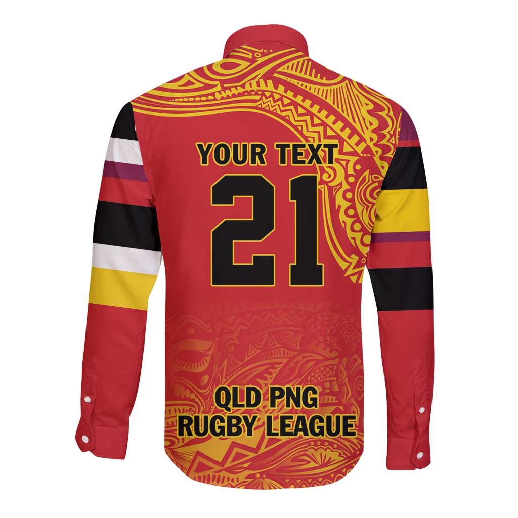 Queensland Papua New Guinea Custom Long Sleeve Button Shirt All Red Pacific PNG Tribal Style