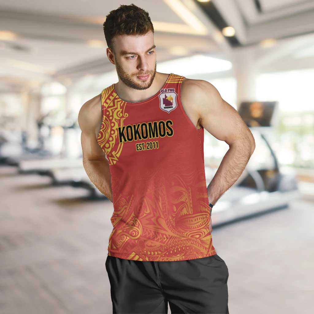 Queensland Papua New Guinea Custom Men Tank Top All Red Pacific PNG Tribal Style