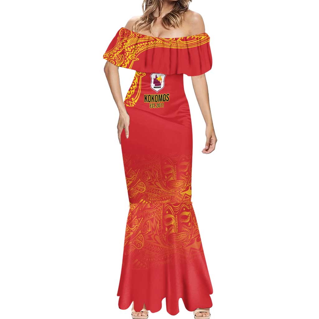 Queensland Papua New Guinea Custom Mermaid Dress All Red Pacific PNG Tribal Style