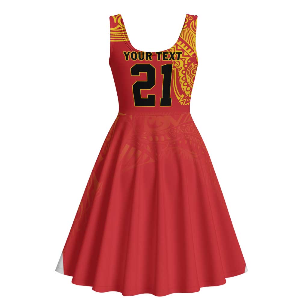 Queensland Papua New Guinea Custom Midi Dress All Red Pacific PNG Tribal Style - Polynesian Pride