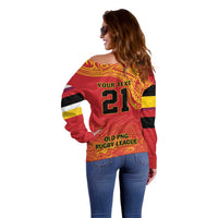 Queensland Papua New Guinea Custom Off Shoulder Sweater All Red Pacific PNG Tribal Style