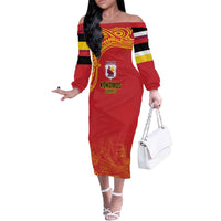 Queensland Papua New Guinea Custom Off The Shoulder Long Sleeve Dress All Red Pacific PNG Tribal Style LT9 Women Red - Polynesian Pride