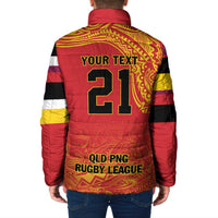 Queensland Papua New Guinea Custom Padded Jacket All Red Pacific PNG Tribal Style - Polynesian Pride