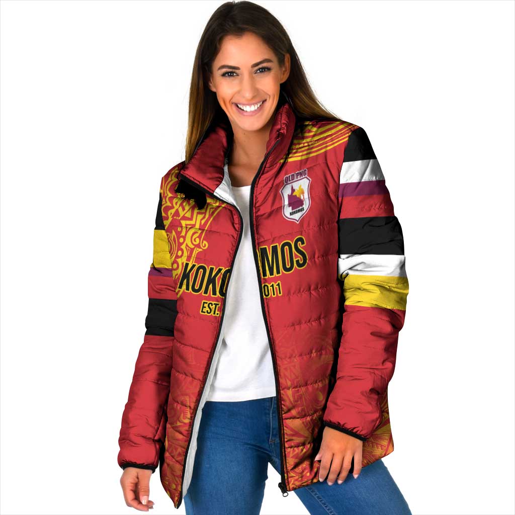 Queensland Papua New Guinea Custom Padded Jacket All Red Pacific PNG Tribal Style - Polynesian Pride