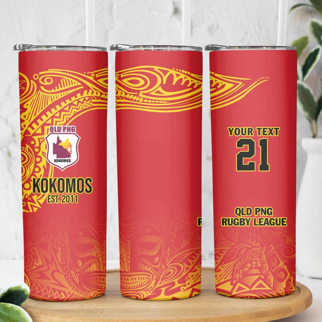 Queensland Papua New Guinea Custom Skinny Tumbler All Red Pacific PNG Tribal Style LT9 - Polynesian Pride