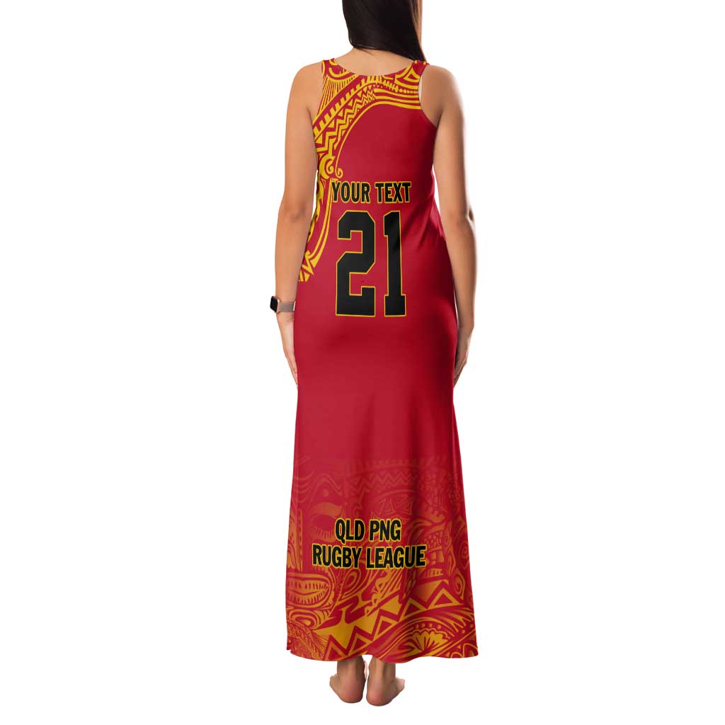 Queensland Papua New Guinea Custom Tank Maxi Dress All Red Pacific PNG Tribal Style