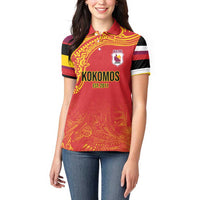 Queensland Papua New Guinea Custom Women Polo Shirt All Red Pacific PNG Tribal Style LT9 - Polynesian Pride