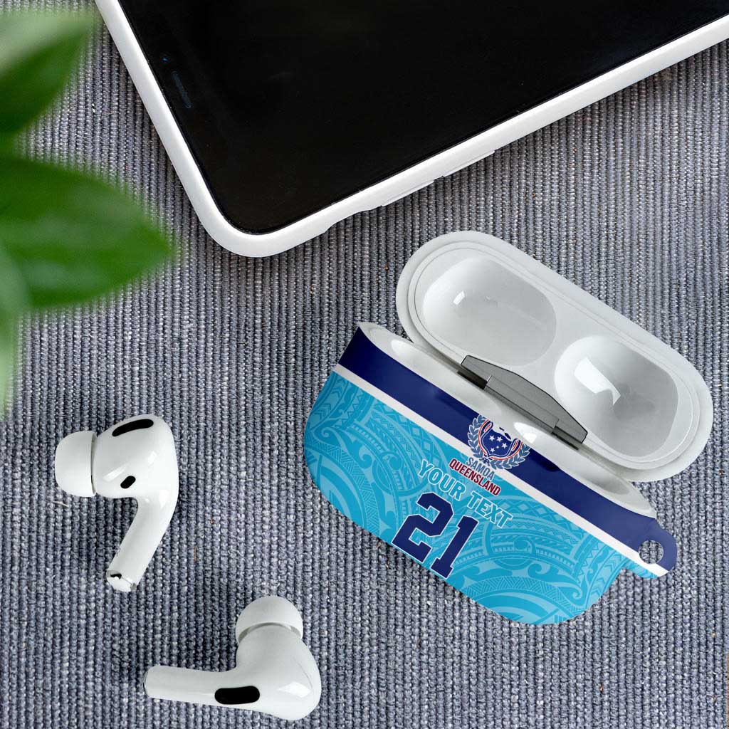 Queensland Samoa Custom AirPods Case Blue Pacific Polynesian Tribal Pattern - Polynesian Pride
