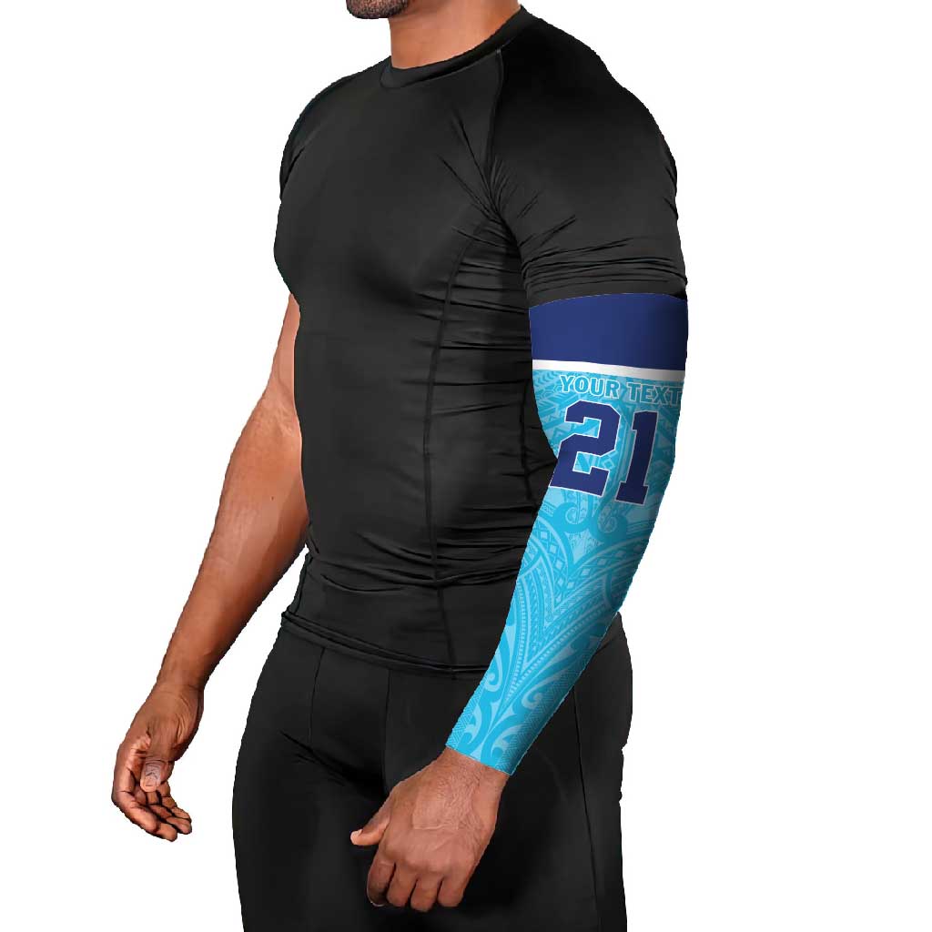 Queensland Samoa Custom Arm Sleeves Blue Pacific Polynesian Tribal Pattern - Polynesian Pride
