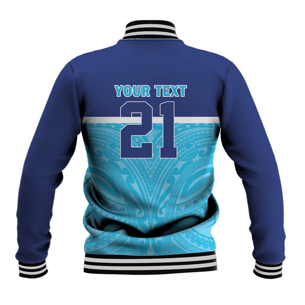 Queensland Samoa Custom Baseball Jacket Blue Pacific Polynesian Tribal Pattern