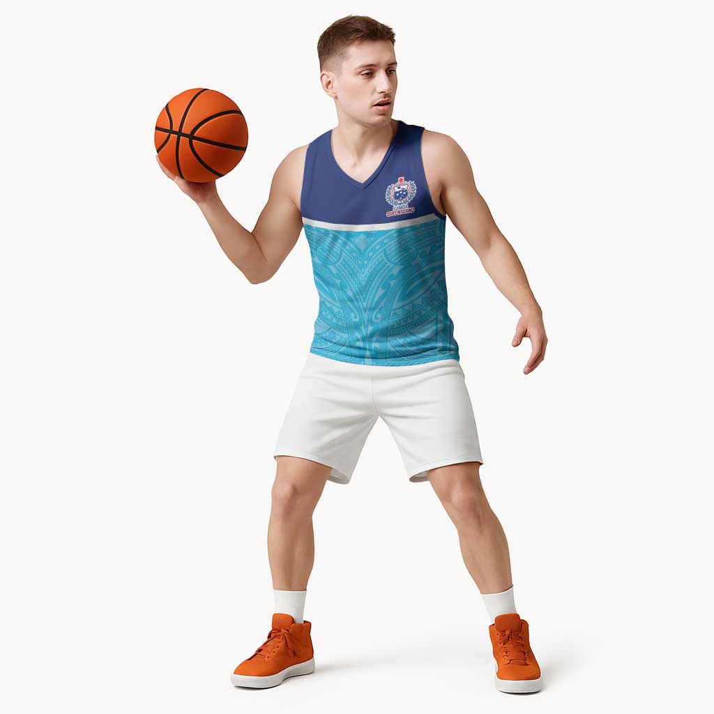 Queensland Samoa Custom Basketball Jersey Blue Pacific Polynesian Tribal Pattern - Polynesian Pride