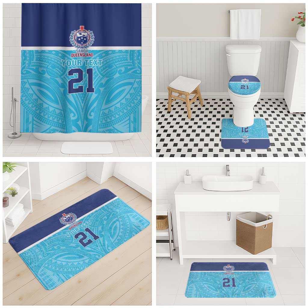 Queensland Samoa Custom Bathroom Set Blue Pacific Polynesian Tribal Pattern LT9 - Polynesian Pride