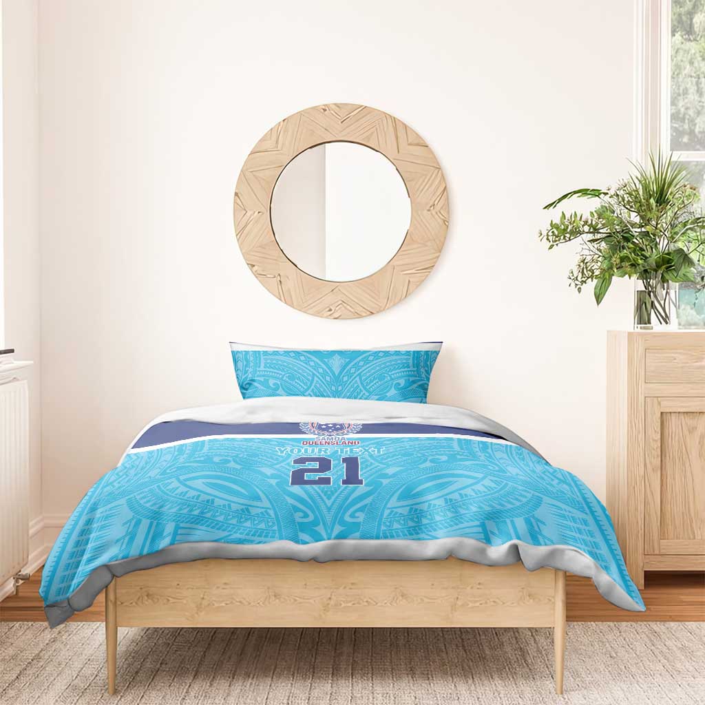Queensland Samoa Custom Bedding Set Blue Pacific Polynesian Tribal Pattern