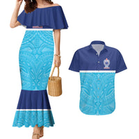 Queensland Samoa Custom Couples Matching Mermaid Dress and Hawaiian Shirt Blue Pacific Polynesian Tribal Pattern