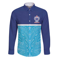 Queensland Samoa Custom Family Matching Long Sleeve Bodycon Dress and Hawaiian Shirt Blue Pacific Polynesian Tribal Pattern LT9 Dad's Shirt - Long Sleeve Blue - Polynesian Pride