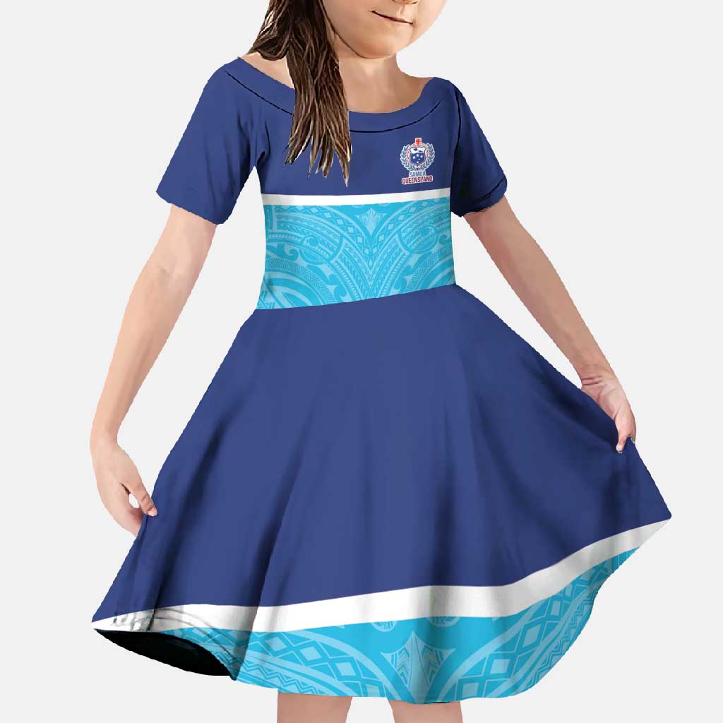 Queensland Samoa Custom Family Matching Mermaid Dress and Hawaiian Shirt Blue Pacific Polynesian Tribal Pattern