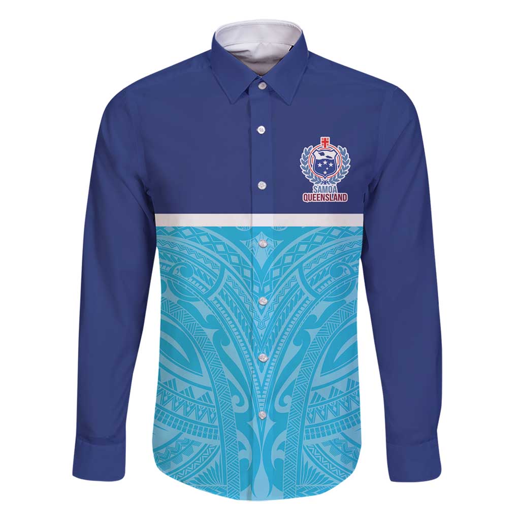 Queensland Samoa Custom Family Matching Mermaid Dress and Hawaiian Shirt Blue Pacific Polynesian Tribal Pattern