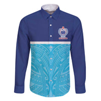 Queensland Samoa Custom Family Matching Off The Shoulder Long Sleeve Dress and Hawaiian Shirt Blue Pacific Polynesian Tribal Pattern