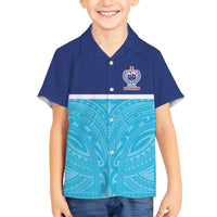 Queensland Samoa Custom Family Matching Summer Maxi Dress and Hawaiian Shirt Blue Pacific Polynesian Tribal Pattern