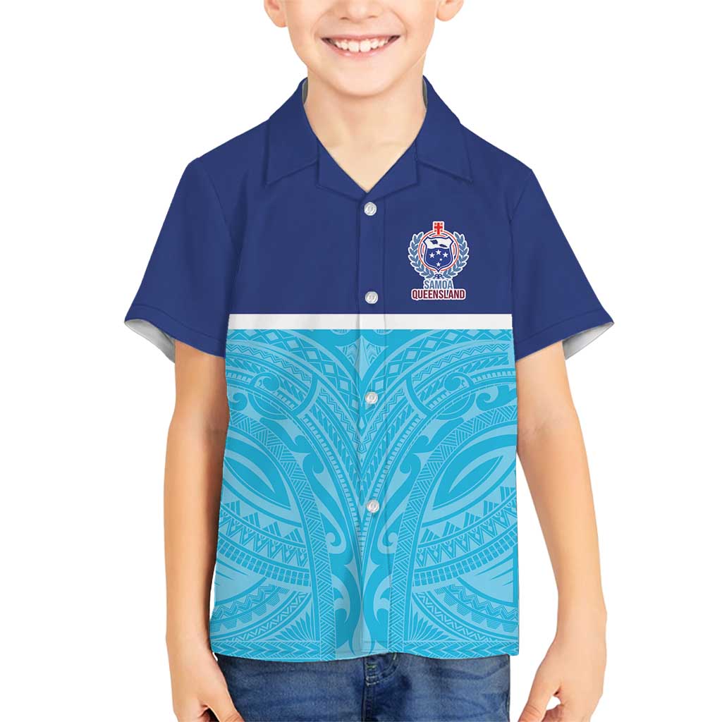 Queensland Samoa Custom Family Matching Tank Maxi Dress and Hawaiian Shirt Blue Pacific Polynesian Tribal Pattern