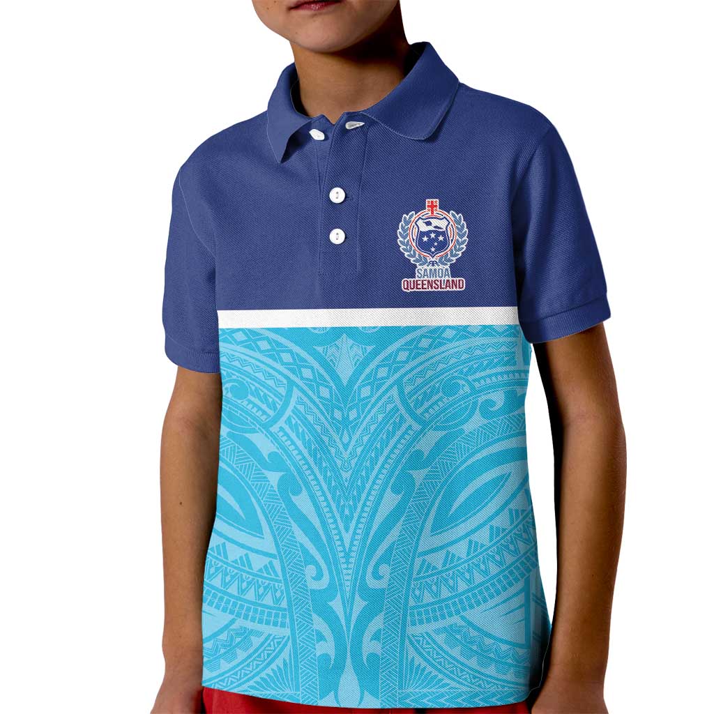 Queensland Samoa Custom Kid Polo Shirt Blue Pacific Polynesian Tribal Pattern