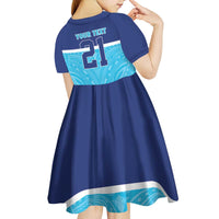 Queensland Samoa Custom Kid Short Sleeve Dress Blue Pacific Polynesian Tribal Pattern