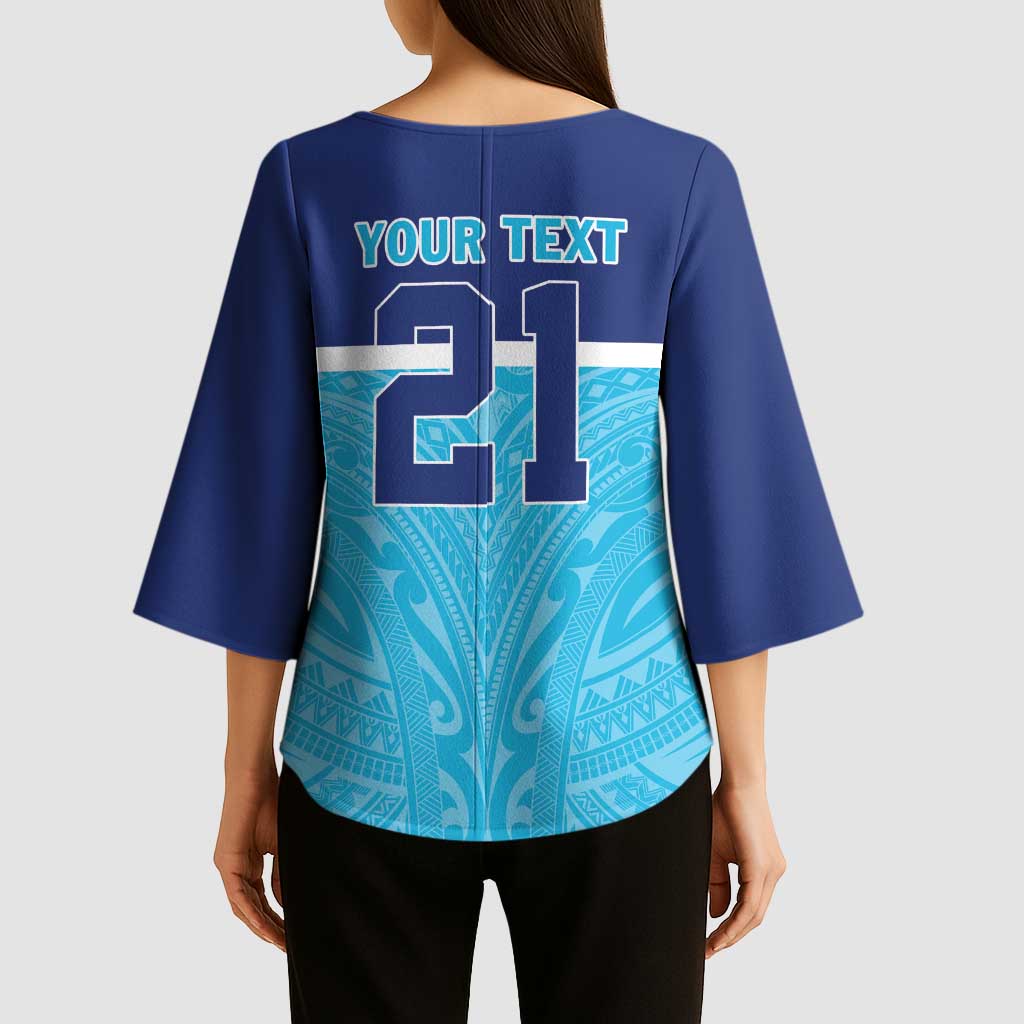 Queensland Samoa Custom Kimono Sleeve Blouse Blue Pacific Polynesian Tribal Pattern - Polynesian Pride