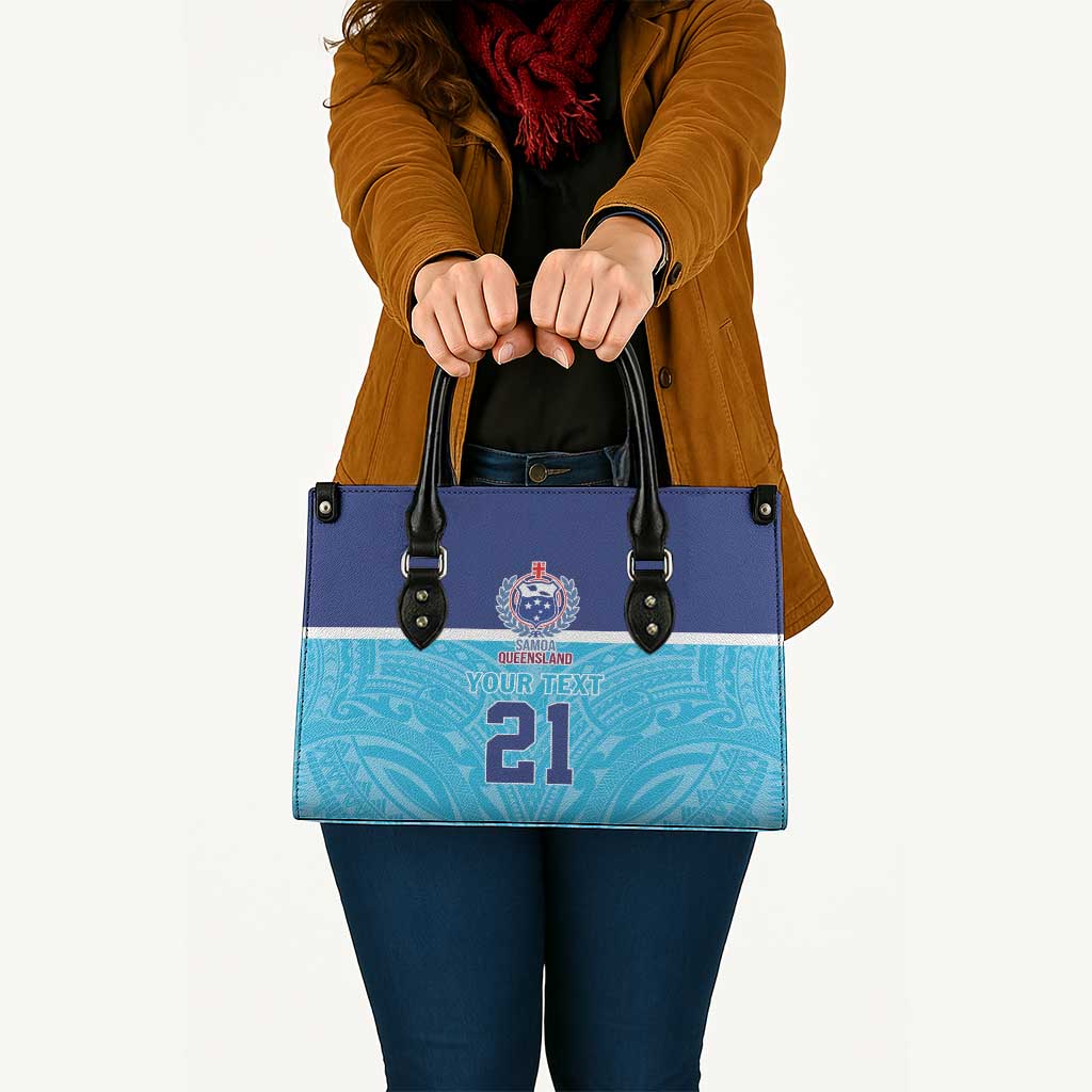 Queensland Samoa Custom Leather Bag Blue Pacific Polynesian Tribal Pattern - Polynesian Pride