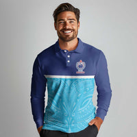 Queensland Samoa Custom Long Sleeve Polo Shirt Blue Pacific Polynesian Tribal Pattern