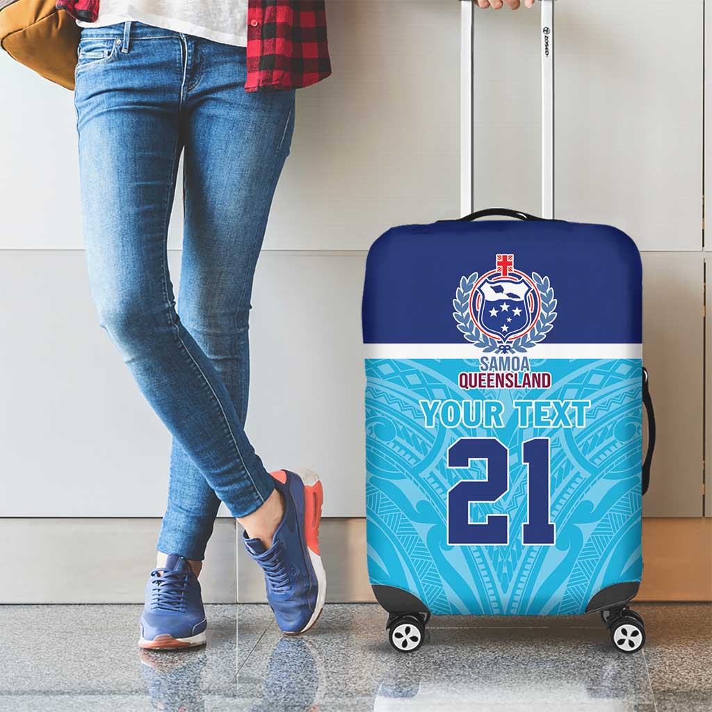 Queensland Samoa Custom Luggage Cover Blue Pacific Polynesian Tribal Pattern