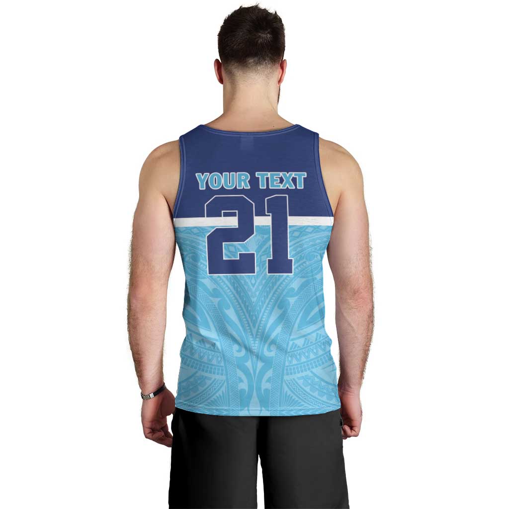Queensland Samoa Custom Men Tank Top Blue Pacific Polynesian Tribal Pattern