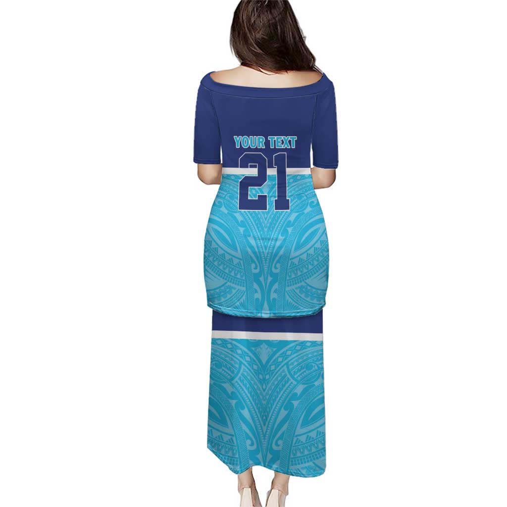 Queensland Samoa Custom Puletasi Blue Pacific Polynesian Tribal Pattern