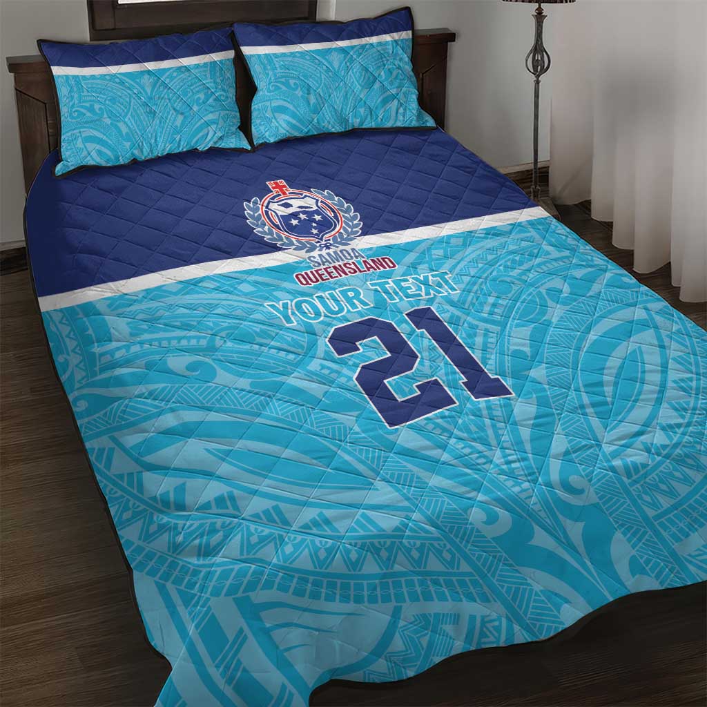 Queensland Samoa Custom Quilt Bed Set Blue Pacific Polynesian Tribal Pattern