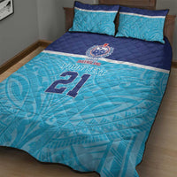 Queensland Samoa Custom Quilt Bed Set Blue Pacific Polynesian Tribal Pattern