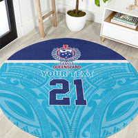 Queensland Samoa Custom Round Carpet Blue Pacific Polynesian Tribal Pattern
