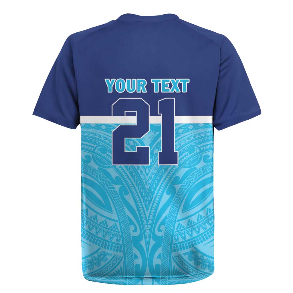 Queensland Samoa Custom Rugby Jersey Blue Pacific Polynesian Tribal Pattern