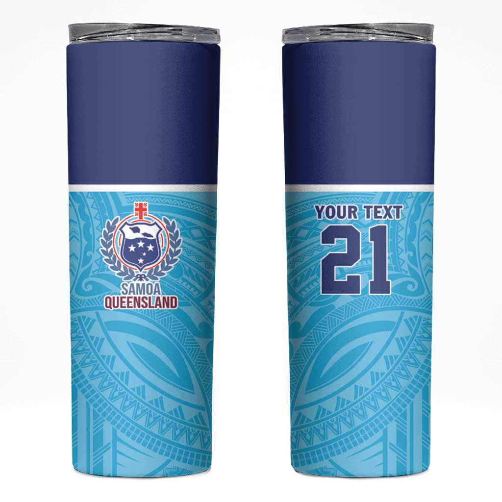 Queensland Samoa Custom Skinny Tumbler Blue Pacific Polynesian Tribal Pattern