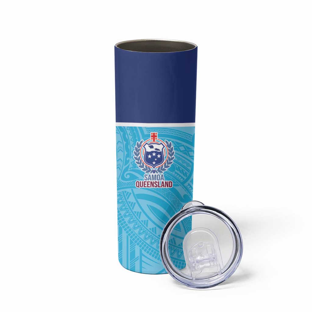 Queensland Samoa Custom Skinny Tumbler Blue Pacific Polynesian Tribal Pattern