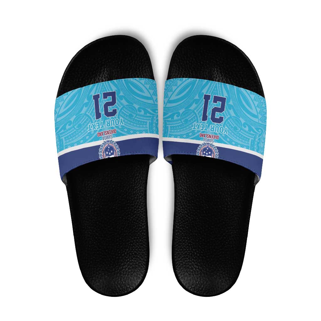 Queensland Samoa Custom Slide Sandals Blue Pacific Polynesian Tribal Pattern - Polynesian Pride